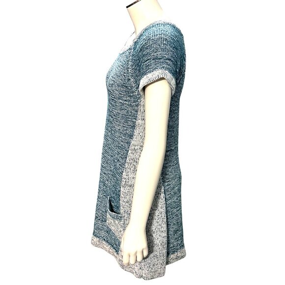 CCC Heathered Blue White Cap Sleeve Knit Dress Marine Layer Bodycon Pockets Med - Picture 2 of 8